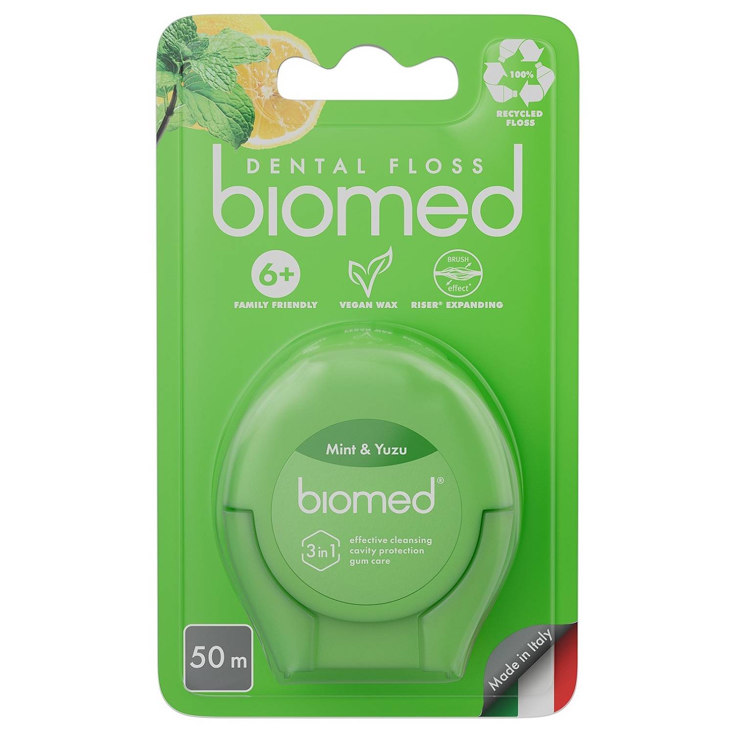 Сплат Объемная вощеная зубная нить Dental Floss c ароматом мяты и юдзу 6+, 50 м (Splat, Biomed) фото 0
