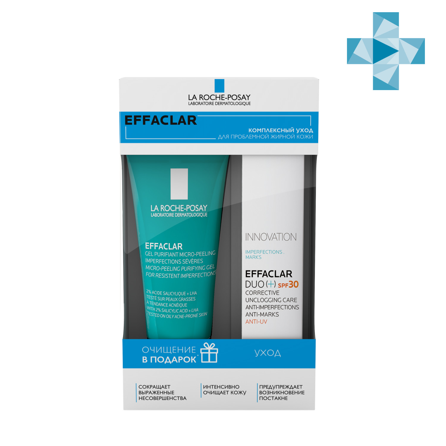 Ля Рош Позе Набор: крем-гель Duo(+) SPF 30, 40 мл + микроотшелушивающий гель, 50 мл (La Roche-Posay, Effaclar) фото 0