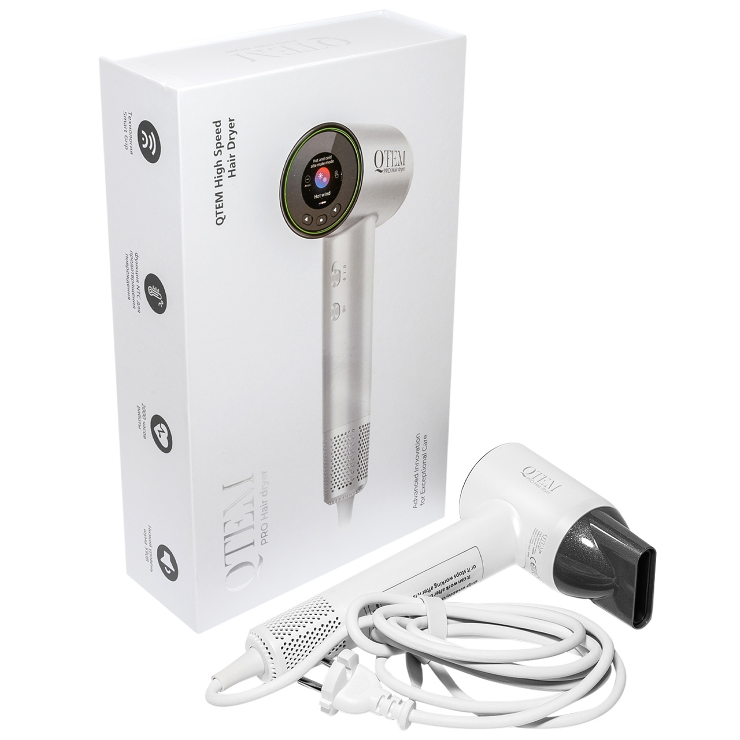 Кьютэм Фен Touch Sensing Hair Dryer, белый, 1 шт (Qtem, Pro Tools) фото 0