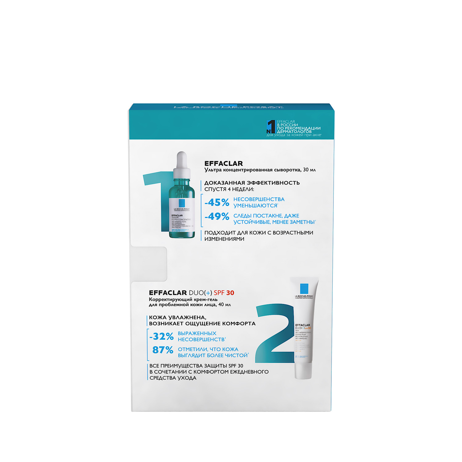 Ля Рош Позе Набор Effaclar: сыворотка, 30мл + крем-гель DUO(+) SPF 30, 40 мл (La Roche-Posay, Effaclar) фото 1