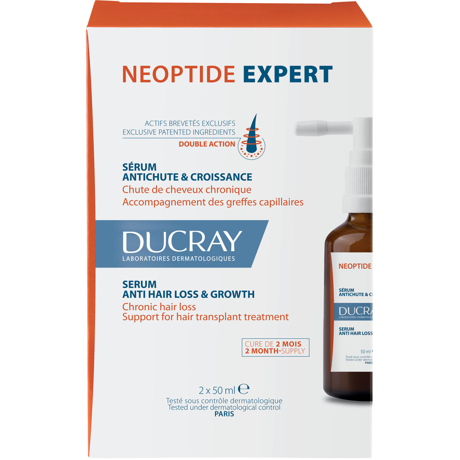 Ducray Укрепляющая сыворотка, придающая плотность волосам, 2 х 50 мл (Ducray, Neoptide) сыворотка для ухода за волосами ducray укрепляющая сыворотка придающая плотность волосам neoptide expert