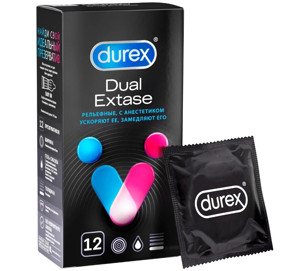 Durex Презервативы Dual Extase, 12 шт (Durex, Презервативы)