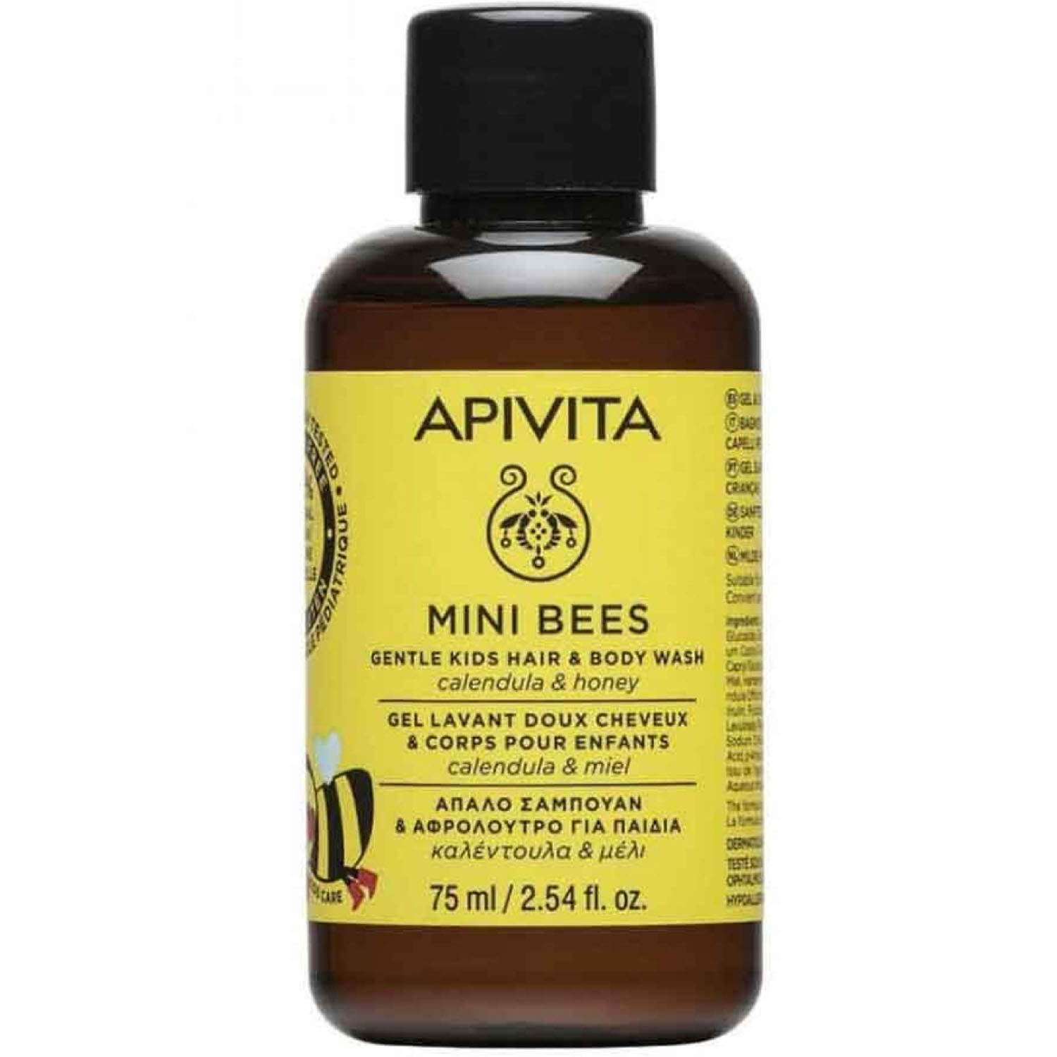 Apivita Детский нежный очищающий гель для тела и волос с Календулой и Мёдом, 75 мл (Apivita, Mini Bees)