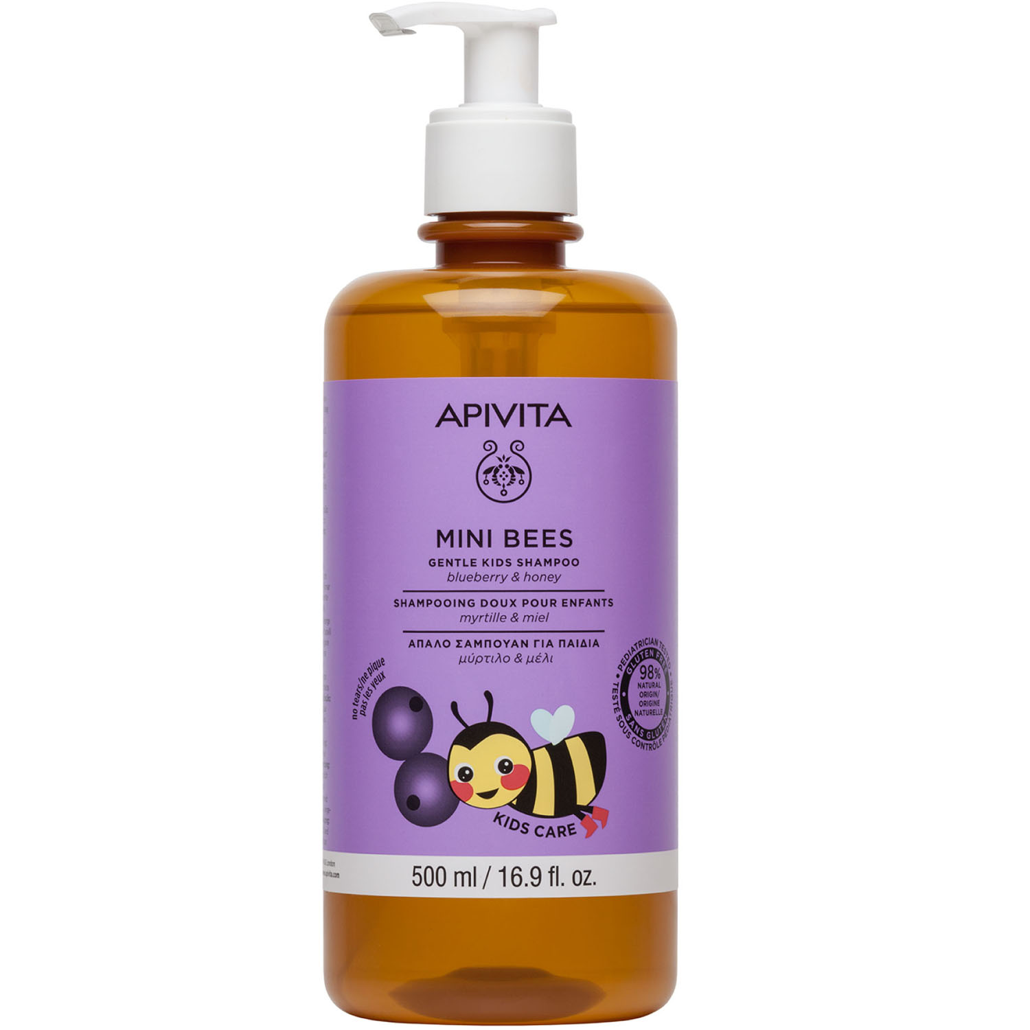 Apivita Детский нежный шампунь с Черникой и Мёдом, 500 мл (Apivita, Mini Bees)