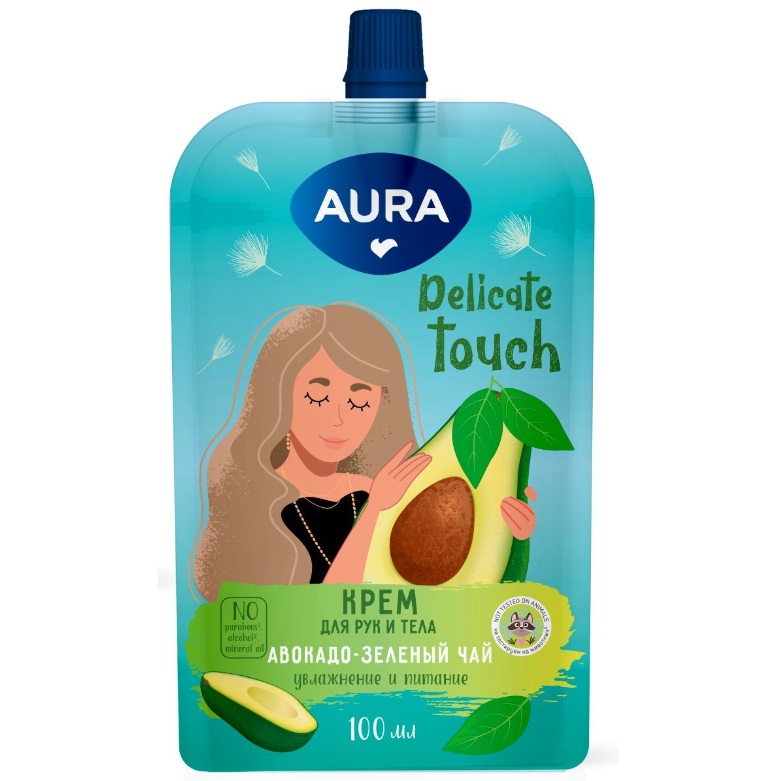 Aura Увлажняющий крем для рук и тела Авокадо и зеленый чай Delicate Touch, 100 мл (Aura, Beauty)