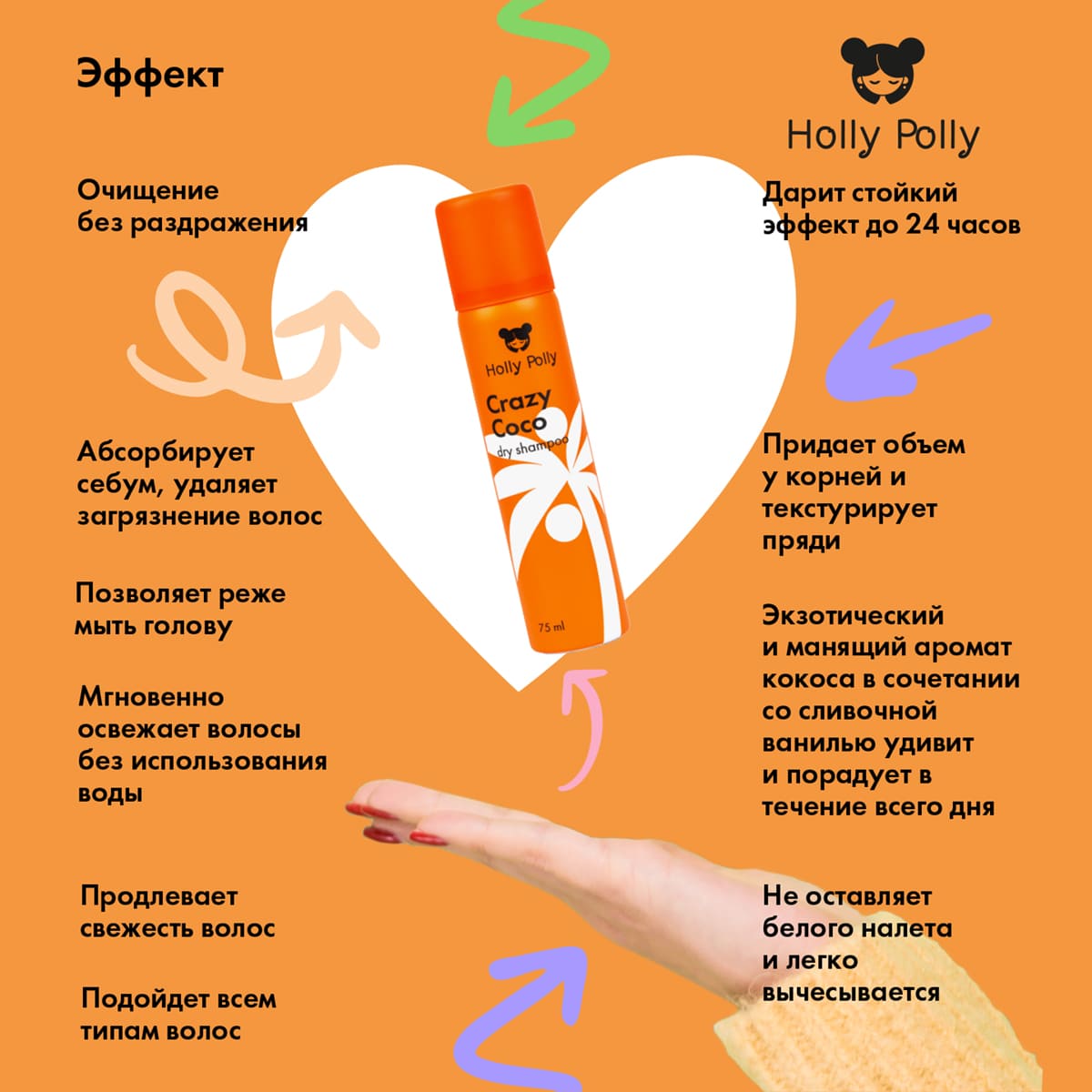 Холли Полли Сухой шампунь Crazy Coco для всех типов волос, 75 мл (Holly Polly, Dry Shampoo) фото 3