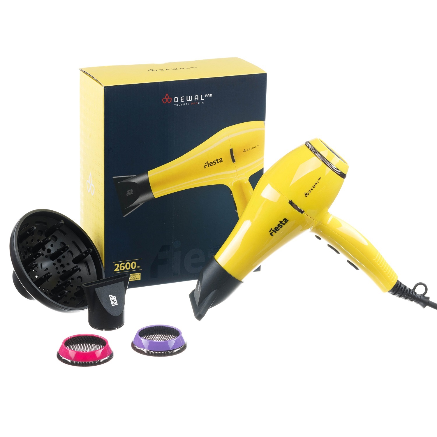 Деваль Про Фен Fiesta с ионизацией, манго, 3 насадки, 2600 Вт (Dewal Pro, Фены) фото 0