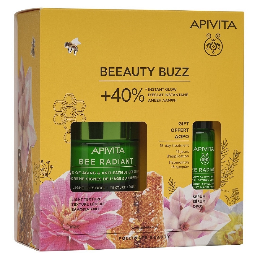 Апивита Подарочный набор: гель-крем с лёгкой текстурой 50 мл + подарок сыворотка активатор сияния 10 мл (Apivita, Bee Radiant) фото 1