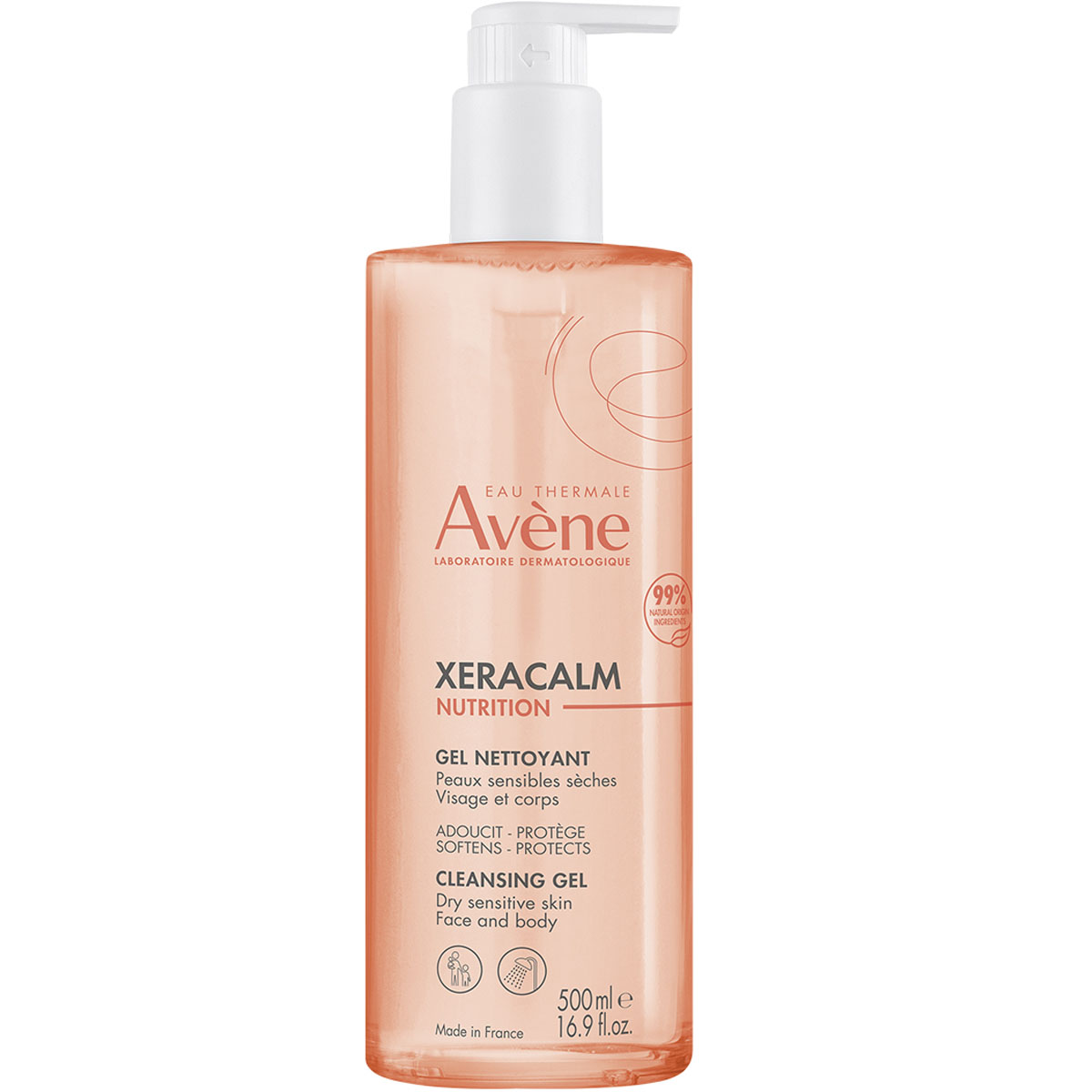 Avene Легкий питательный очищающий гель Nutrition, 500 мл (Avene, XeraCalm) avene xeracalm nutrition гель легкий питательный очищающий 750 мл