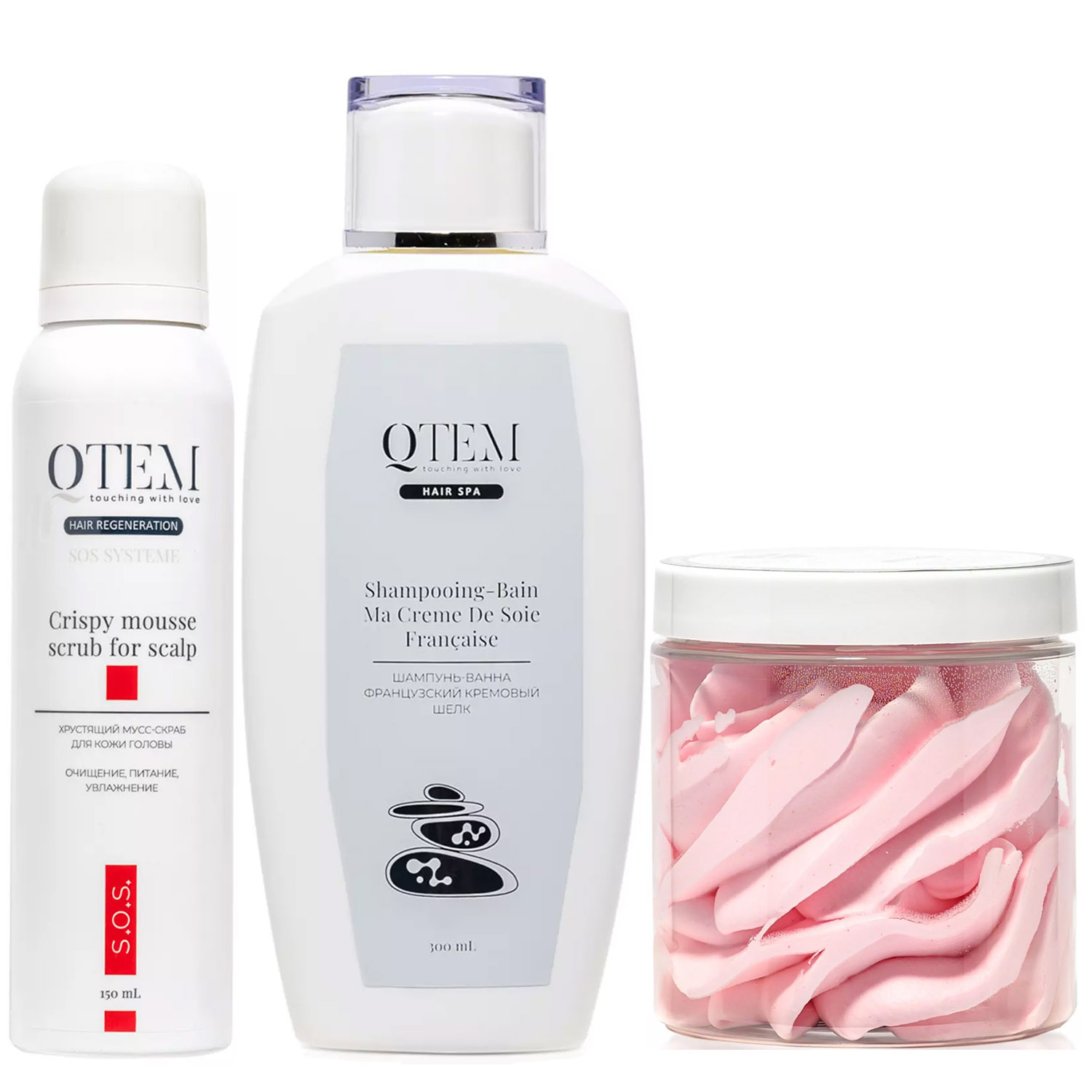 Qtem Набор для пилинга, восстановления и роста ломких, неэластичных волос, 3 средства (Qtem, Hair Spa) цена и фото