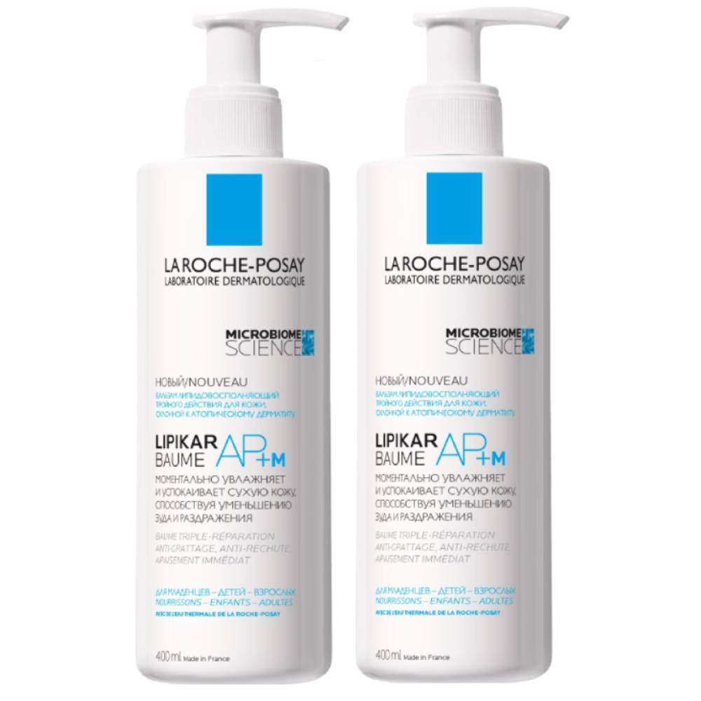 La Roche-Posay Бальзам тройного действия для сухой и склонной к атопии кожи лица и тела младенцев, детей и взрослых APM, 2 х 400 мл. фото