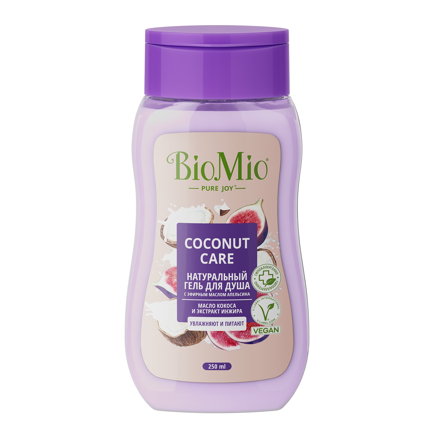 BioMio Гель для душа с экстрактом инжира и маслом кокоса Coconut Care для всей семьи 14+, 250 мл (BioMio, Для ванны и душа) ухаживающий крем гель для душа для нормальной и сухой кожи caring