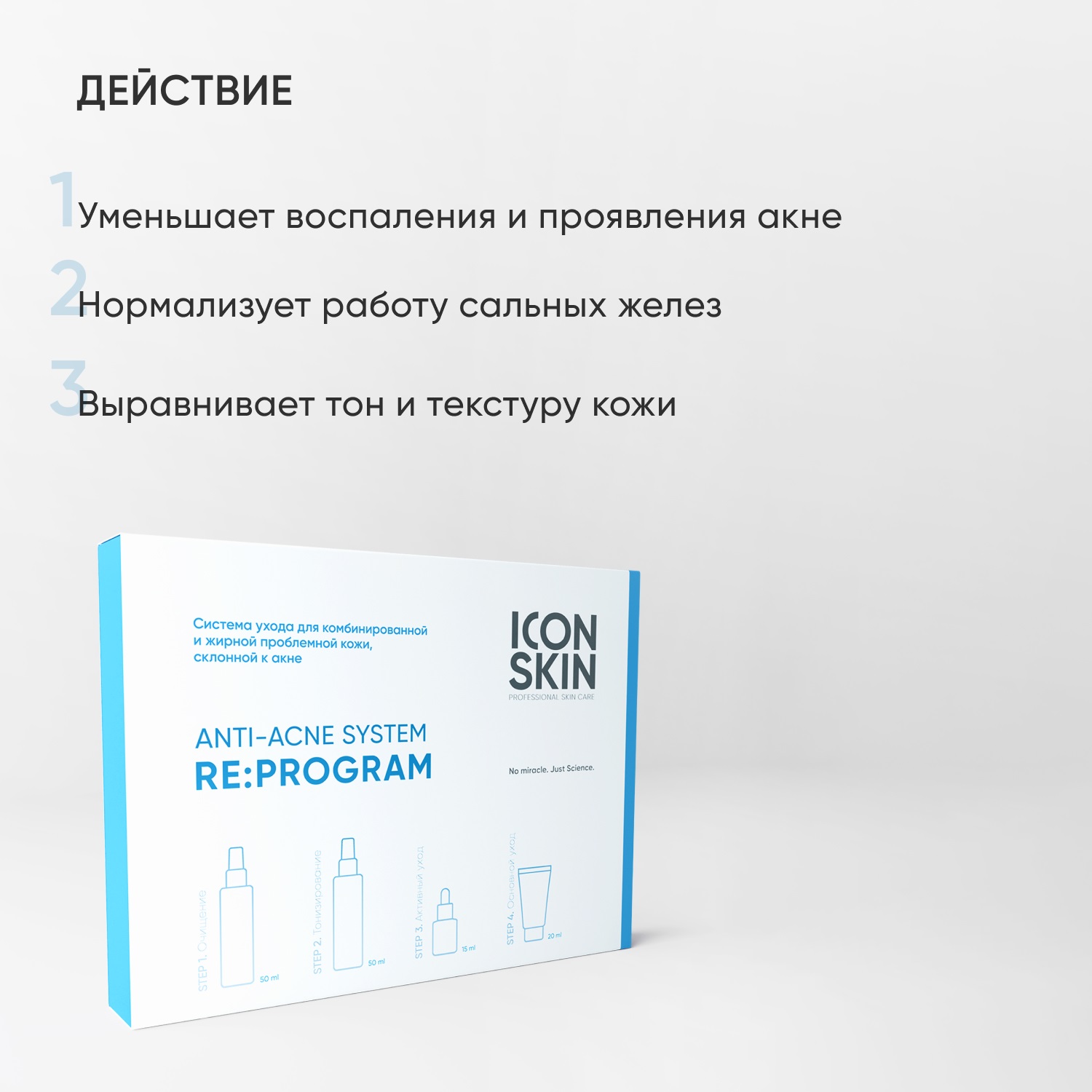 Айкон Скин Набор для ухода за жирной кожей лица, против воспалений и акне, 4 средства (Icon Skin, Re:Program) фото 3
