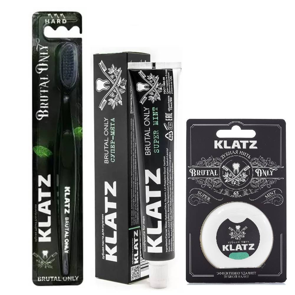Klatz Набор для мужчин Brutal Only: зубная паста 75 мл + зубная щетка + зубная нить 65 м (Klatz, Brutal only)