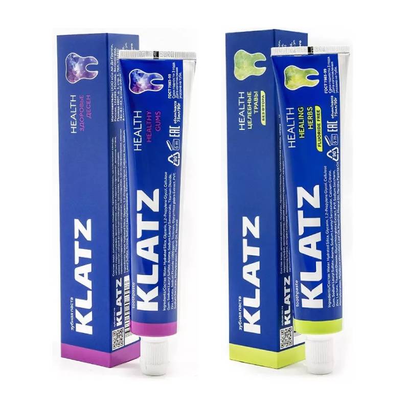 Klatz Набор зубных паст Health: Здоровье десен 75 мл + Целебные травы 75 мл (Klatz, Health)