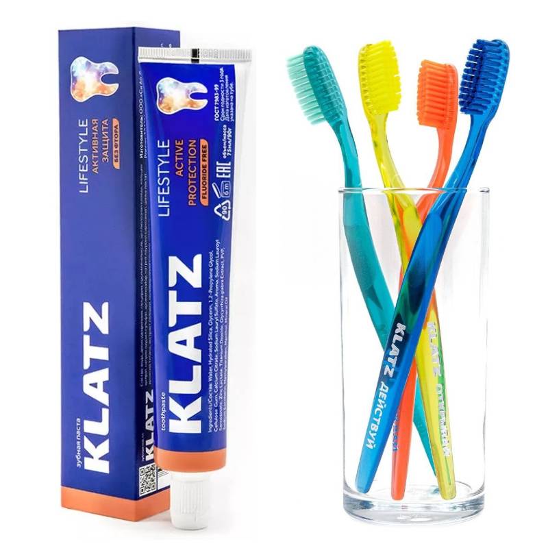 Klatz Набор Lifestyle: зубная паста Активная защита 75 мл + зубная щетка (Klatz, Lifestyle) зубная паста без фтора активная защита lifestyle 75мл