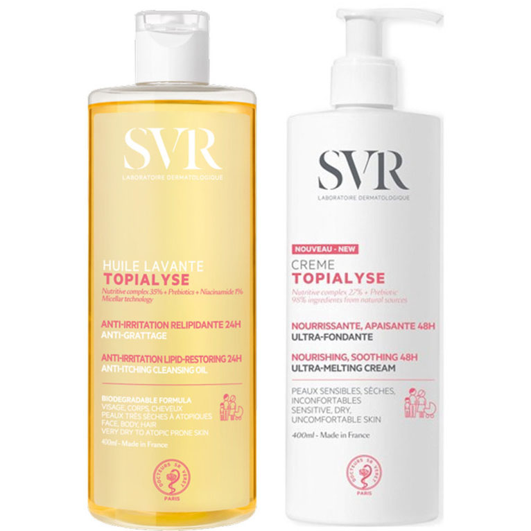 SVR Набор Topialyse для всей семьи: мицеллярное масло 400 мл + питательный крем 400 мл (SVR, Topialyse)