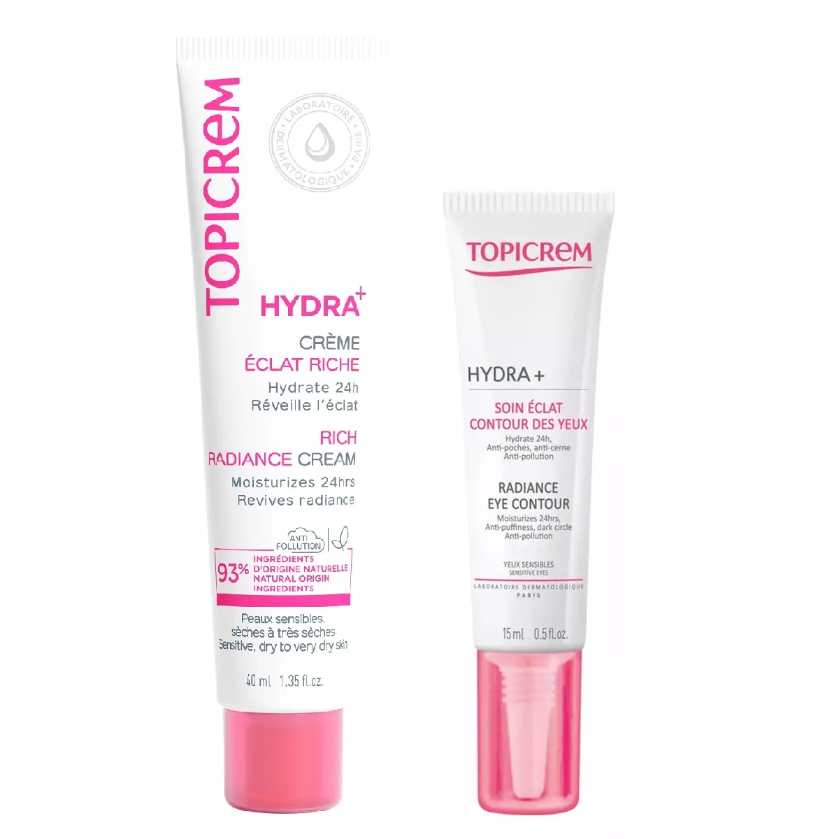 Топикрем Набор Hydra+: насыщенный крем-сияние 40 мл + крем для век 15 мл (Topicrem, Hydra+ Чувствительная кожа лица) фото 1
