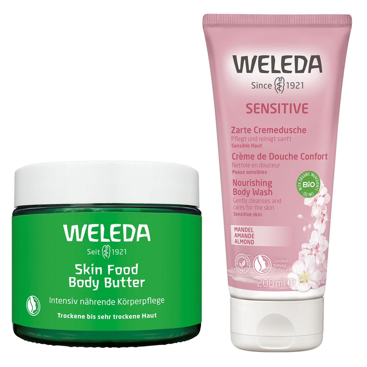 Веледа Набор: крем для душа 200 мл + крем для тела 150 мл (Weleda, Skin Food) фото 0