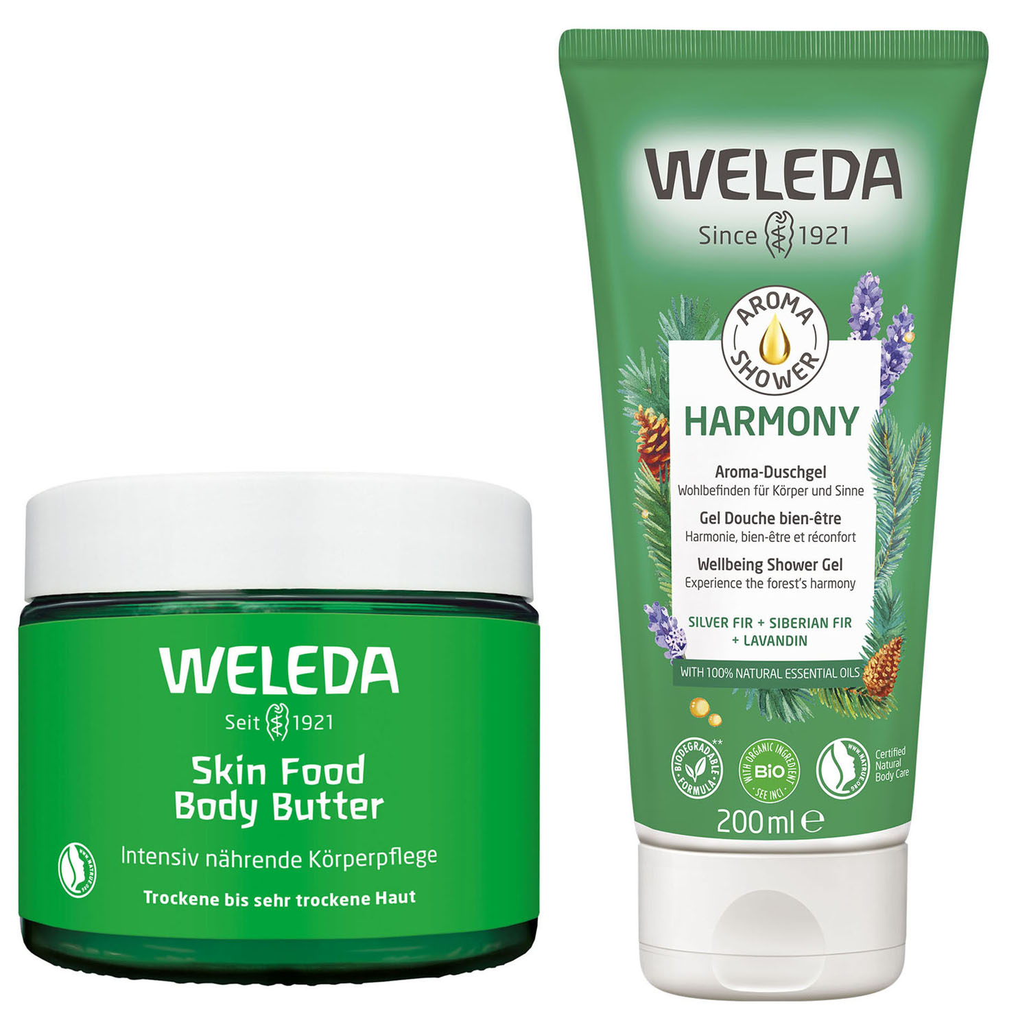 Weleda Набор: гель для душа Harmony 200 мл + крем для тела 150 мл (Weleda, Skin Food)