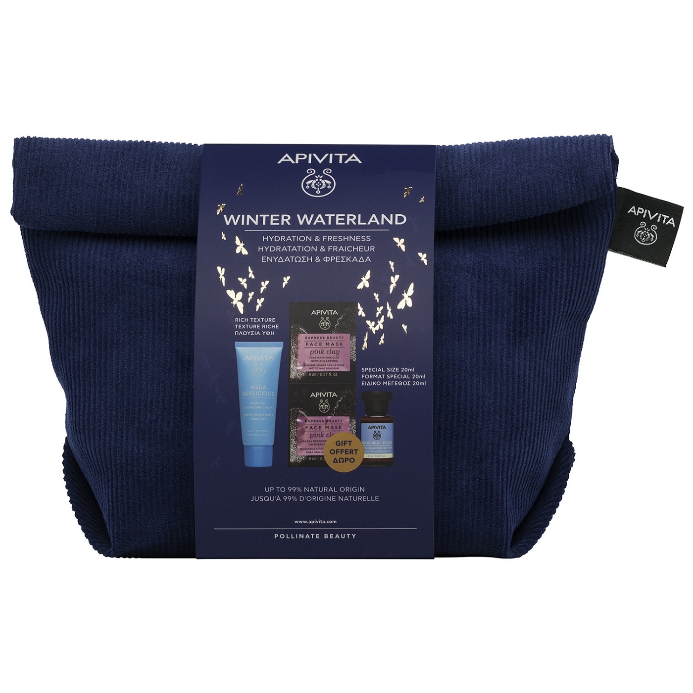 Апивита Подарочный набор: крем-комфорт с насыщенной текстурой 40 мл + тонер 20 мл + маска 2х8 мл (Apivita, Aqua Beelicious) фото 1