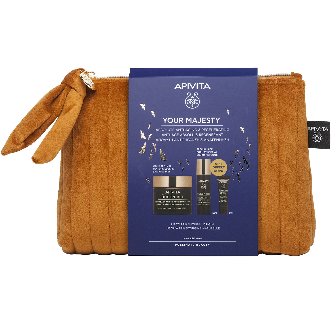 Апивита Подарочный антивозрастной набор: легкий крем для лица 50 мл + сыворотка 10 мл + крем для век 2 мл (Apivita, Queen Bee) фото 1