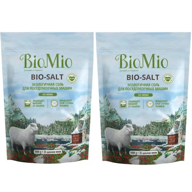 цена BioMio Соль экологичная для посудомоечных машин, 2 х 1000 г (BioMio, Посуда)
