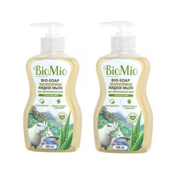 BioMio Жидкое мыло с гелем алоэ вера, 2 х 300 мл (BioMio, Мыло) biomio жидкое мыло с гелем алоэ вера 300 мл