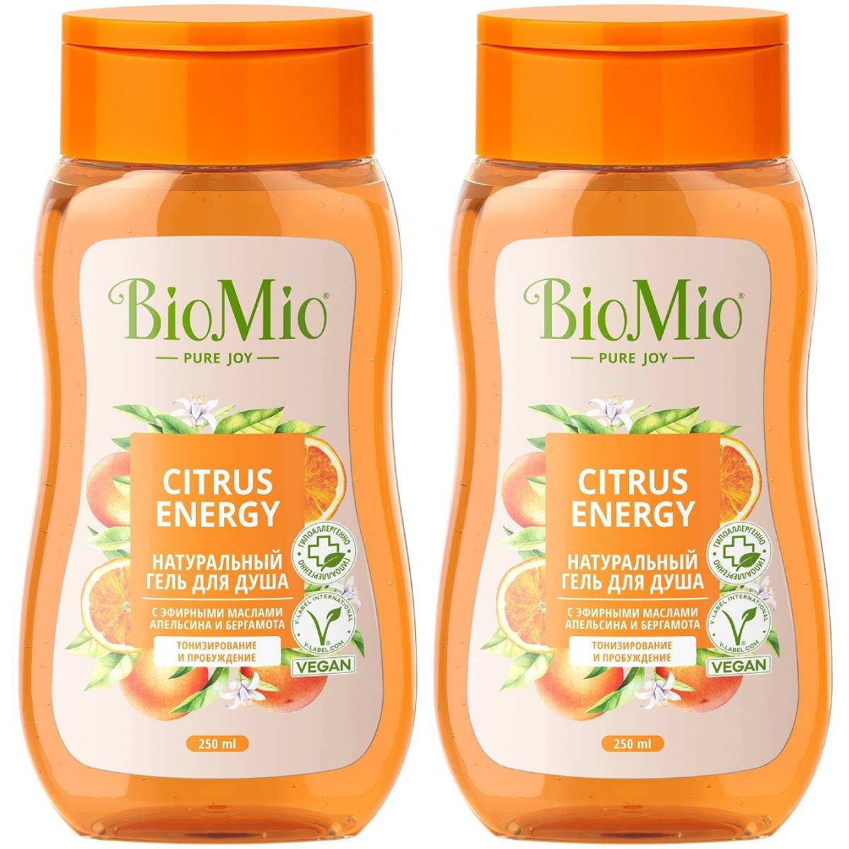 BioMio Гель для душа с эфирными маслами апельсина и бергамота Citrus Energy 3+, 2 х 250 мл (BioMio, Для ванны и душа)
