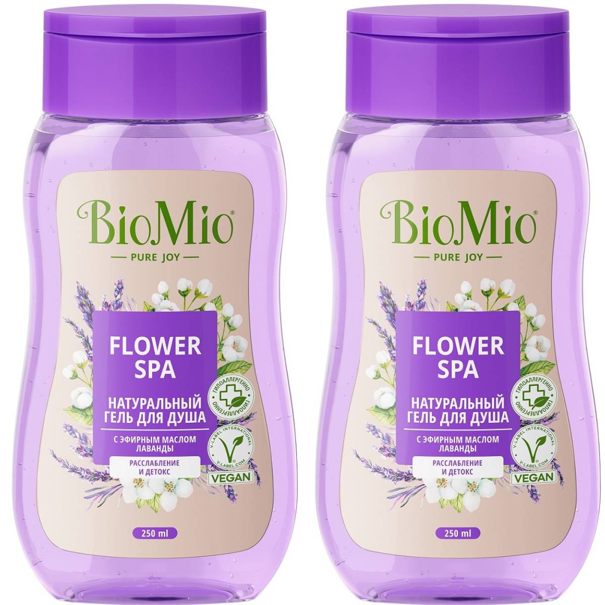 БиоМио Гель для душа с эфирными маслами лаванды Flower Spa 3+, 2 х 250 мл (BioMio, Для ванны и душа) фото 0