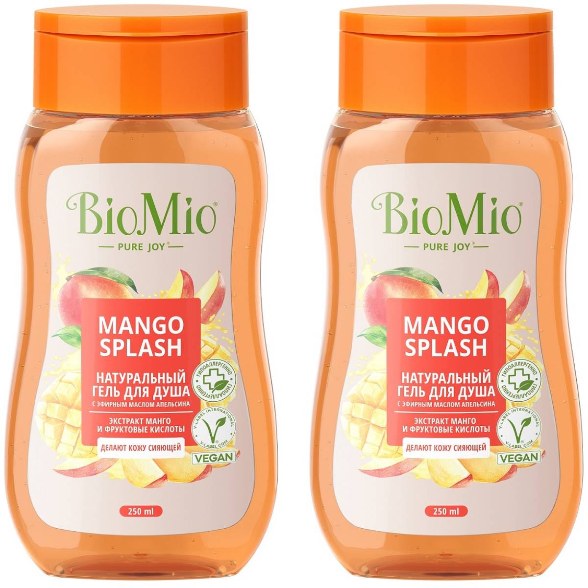 BioMio Гель для душа с экстрактом манго Mango Splash, 2 х 250 мл (BioMio, Для ванны и душа) гель для душа biomio манго 250 мл