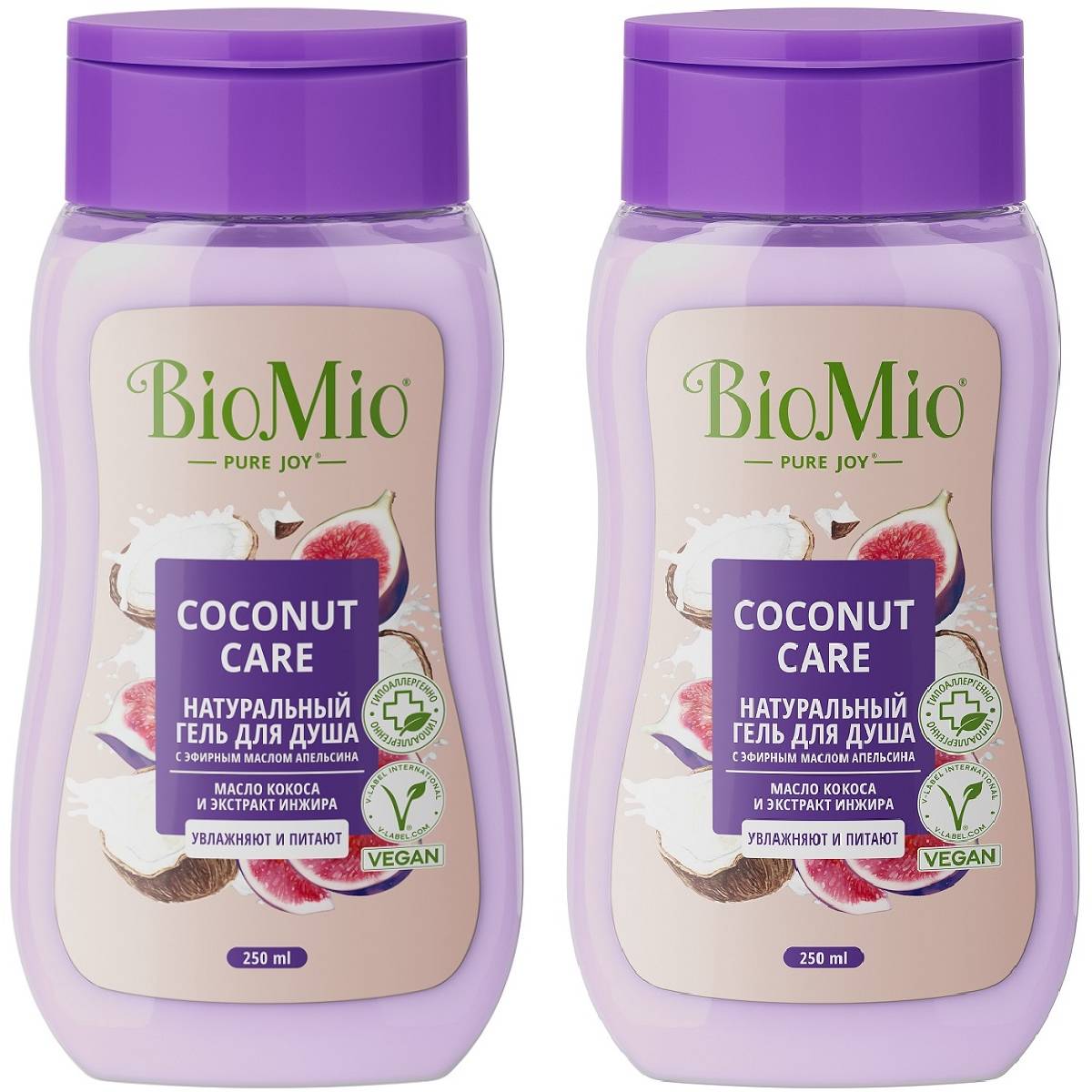 БиоМио Biomio Гель для душа с экстрактом инжира и маслом кокоса Coconut Care для всей семьи 14+, 2 х 250 мл (BioMio, Для ванны и душа) фото 0