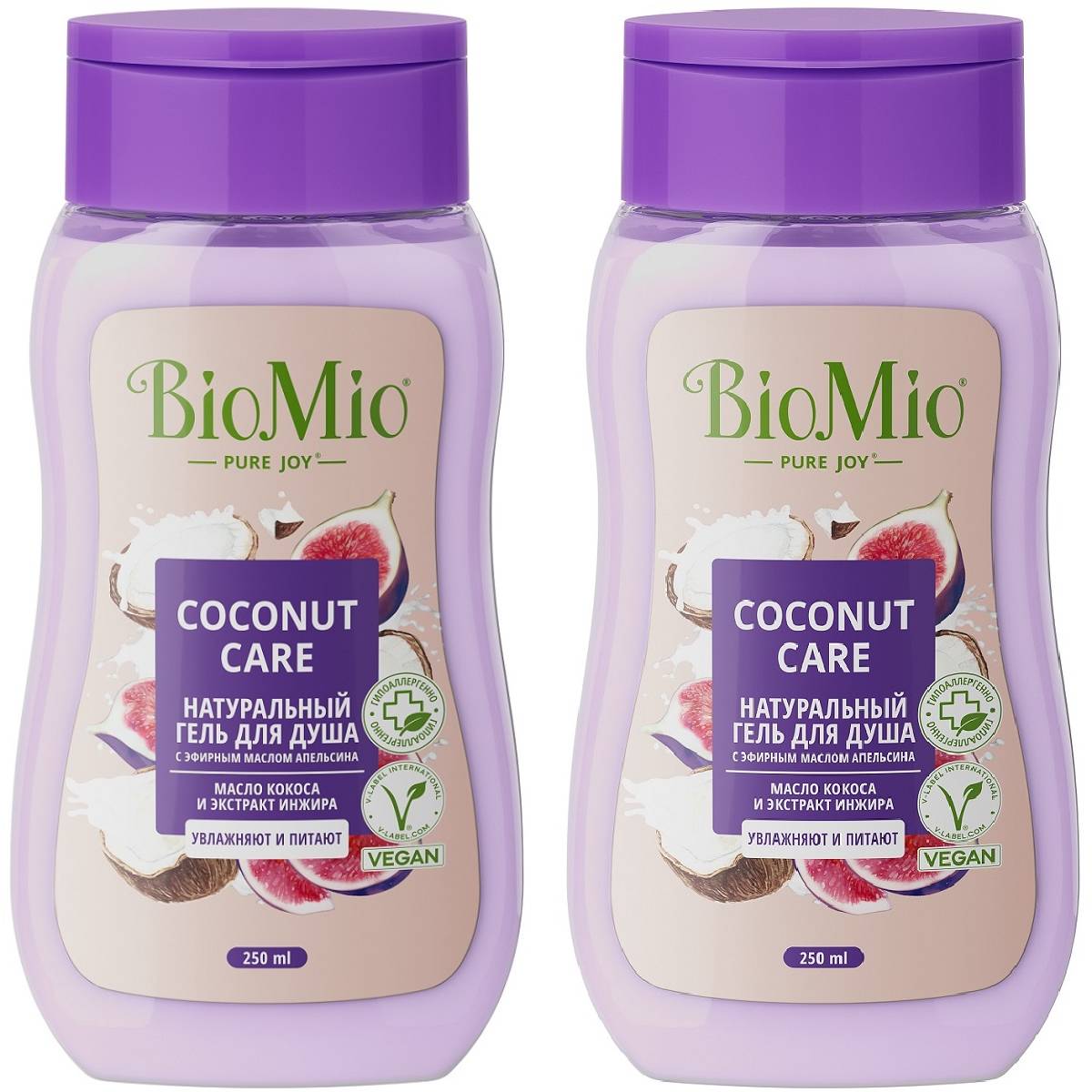 BioMio Biomio Гель для душа с экстрактом инжира и маслом кокоса Coconut Care для всей семьи 14+, 2 х 250 мл (BioMio, Для ванны и душа) набор you re the bomb girl гель для душа аромат крем брюле 300мл соль шиммер для ванны аромат ягодный 150г