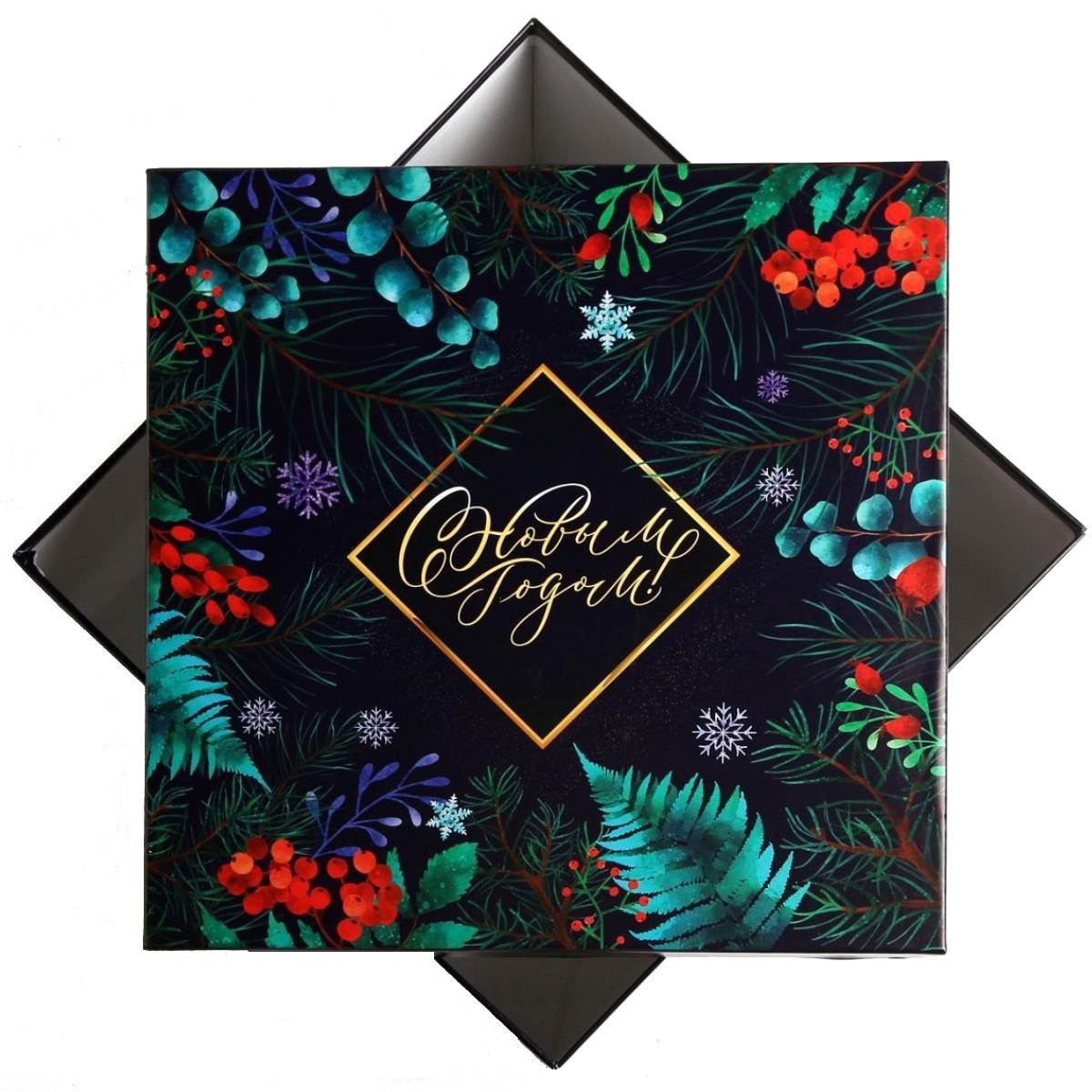 Коробка подарочная «Новогодняя ботаника», 28 x 28 x 15 см (Подарочная упаковка, Коробки)  Коробка подарочная «Новогодняя ботаника», 28 x 28 x 15 см (Подарочная упаковка, Коробки) фото 1