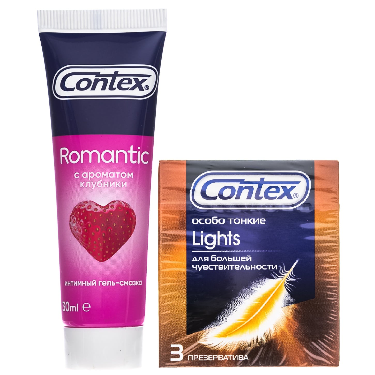 Contex Набор: презервативы Light особо тонкие №3 + гель-смазка Romantic 30 мл (Contex, Презервативы)