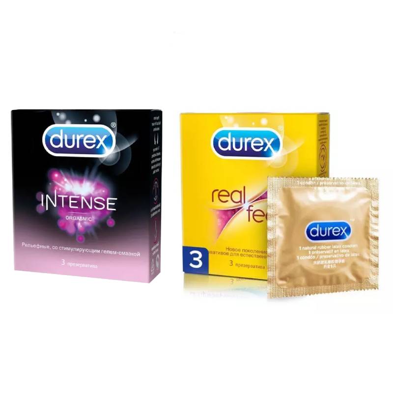 Durex Набор презервативов: Intense Orgasmic рельефные 3 шт + Reel Fee 3 шт (Durex, Презервативы)