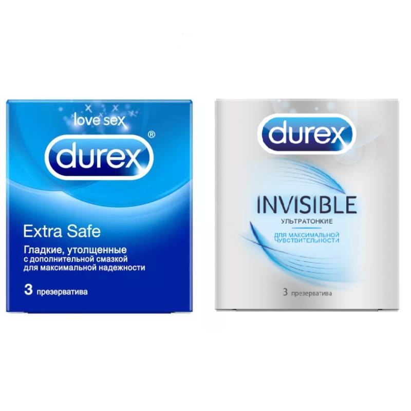 Durex Набор презервативов: Extra Safe 3 шт + Invisible 3 шт (Durex, Презервативы) durex invisible extra lube презервативы 12 шт