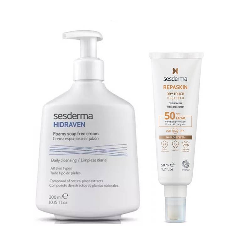 Sesderma Набор Мягкое очищение, матирование и защита кожи, 2 средства (Sesderma, Repaskin) средство солнцезащитное с нежностью шелка с тонирующим эффектом для лица spf 50 sesderma repaskin 50 мл