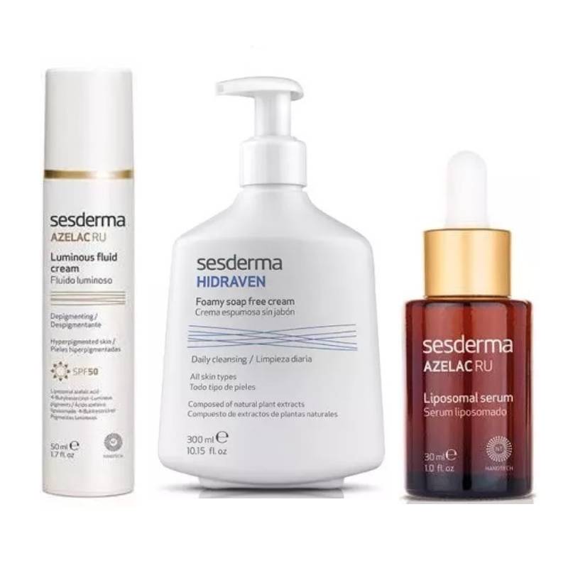 Sesderma Набор средств для улучшения тона кожи: флюид 50 мл + сыворотка 30 мл + пенка 300 мл (Sesderma, Azelac Ru) набор базовый уход мультикислотная сыворотка 30 мл флюид 30 мл