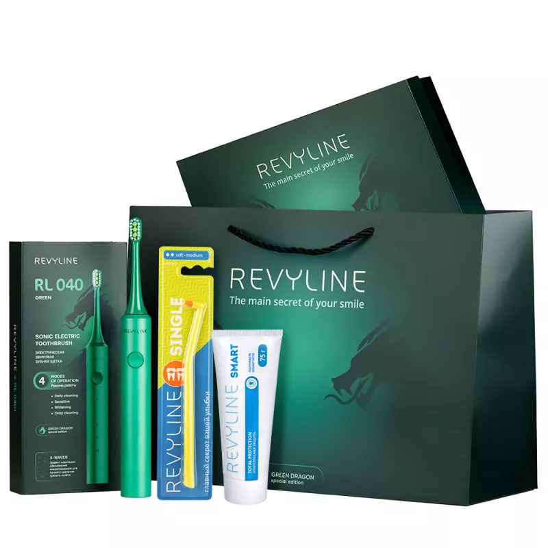 REVYLINE Подарочный набор Green Dragon №1 со щеткой (REVYLINE, Электрические зубные щетки) цена и фото