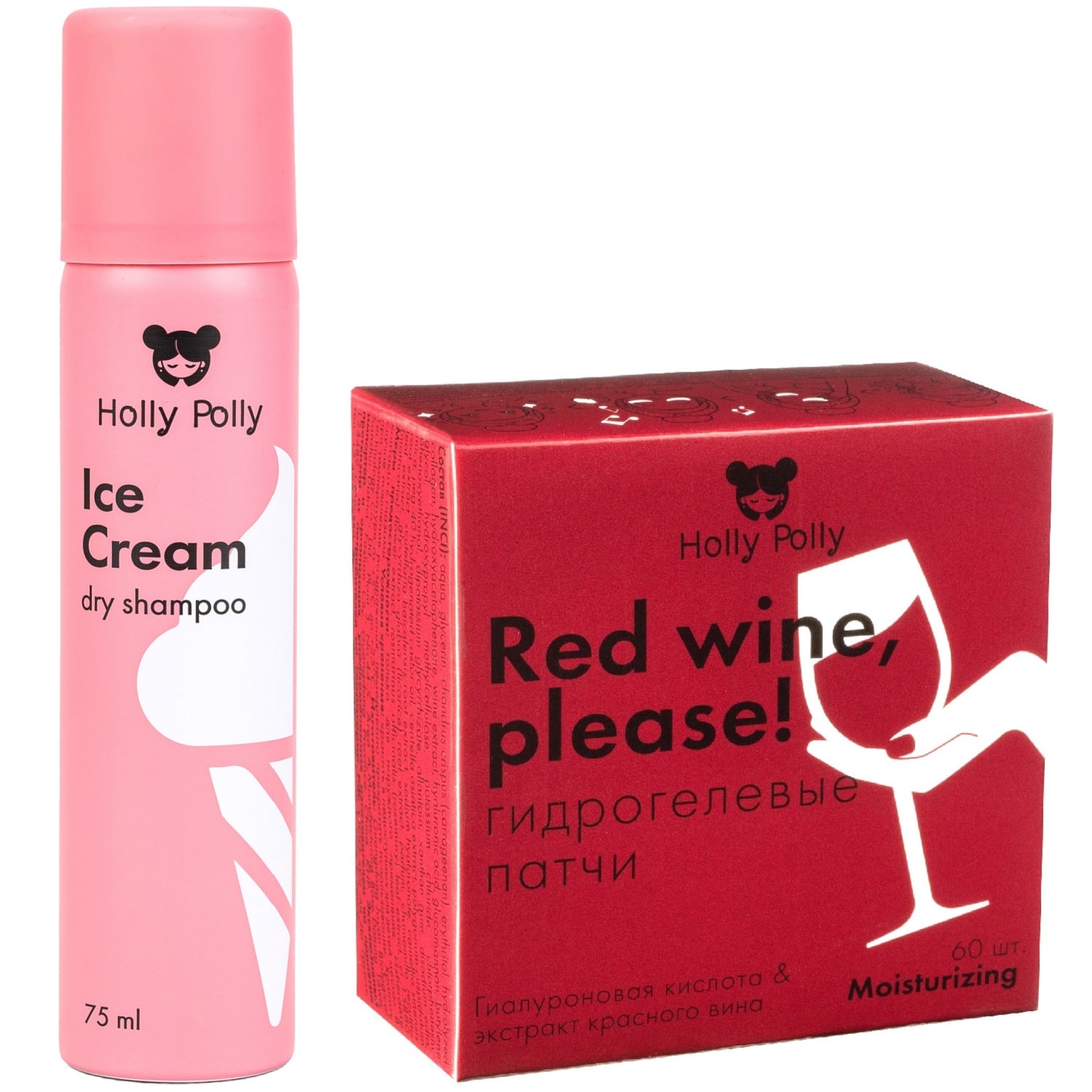 Holly Polly Набор: сухой шампунь Ice Cream 75 мл + гидрогелевые патчи Red Wine 60 шт (Holly Polly, Dry Shampoo)