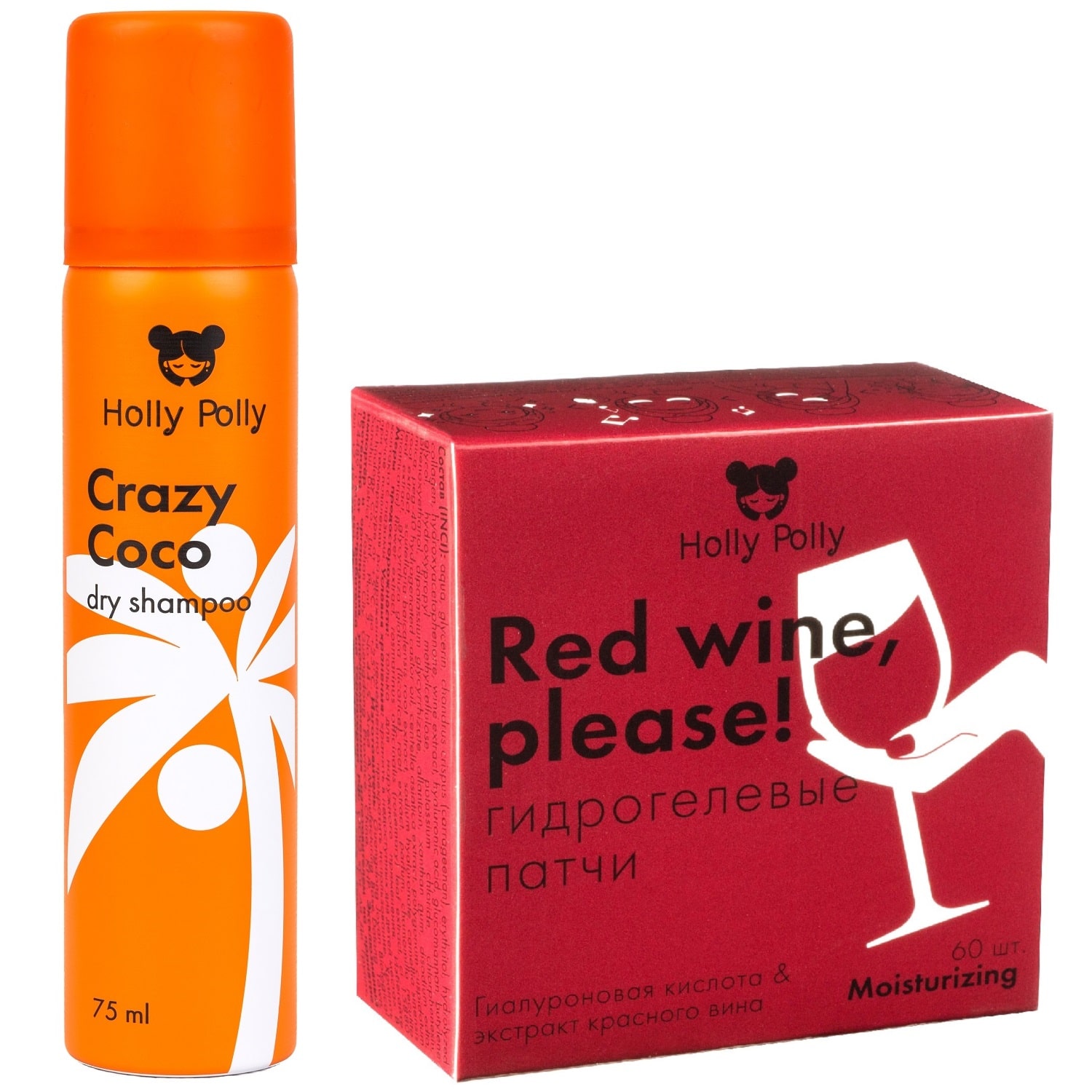 Holly Polly Набор: сухой шампунь Crazy Coco 75 мл + гидрогелевые патчи Red Wine 60 шт (Holly Polly, Dry Shampoo)