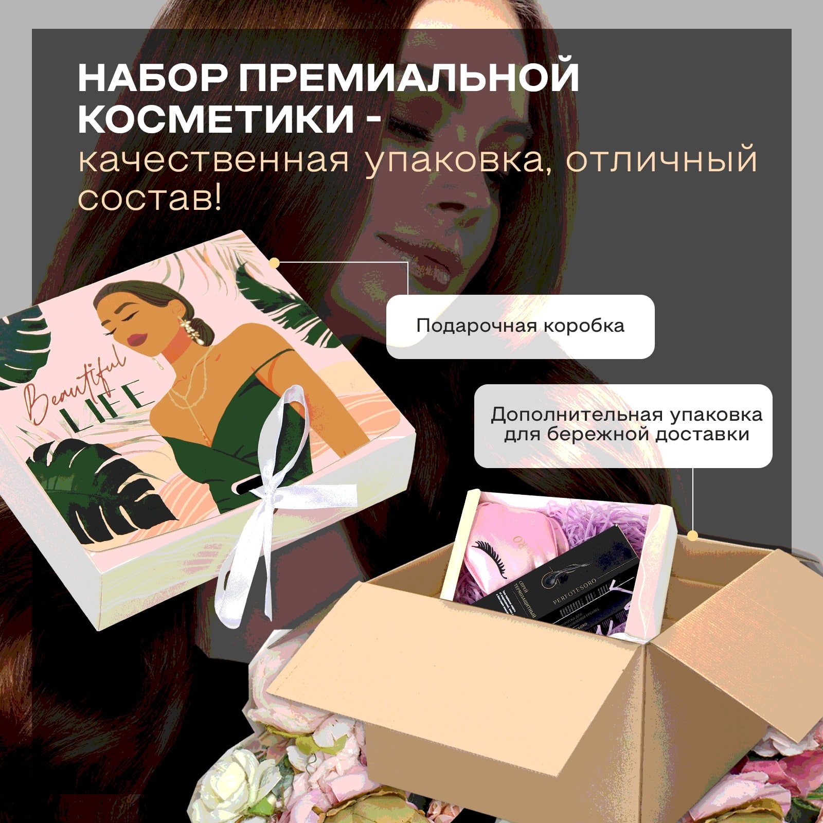 Перфотесоро Подарочный набор №1: термозащита для волос 200 мл + сыворотка для роста ресниц + маска для сна (Perfotesoro, ) фото 2