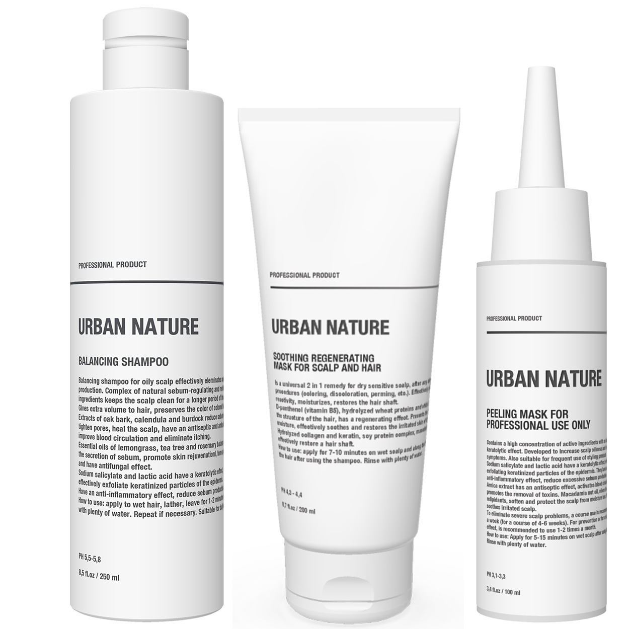 Urban Nature Набор балансирующий для жирной кожи головы N3: шампунь 250 мл + маска пилинг 100 мл + маска 200 мл (Urban Nature, Детокс)