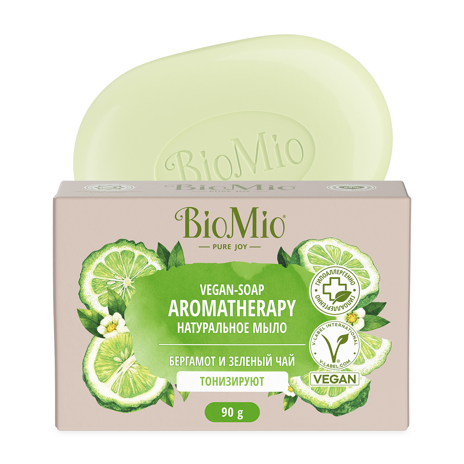 BioMio Натуральное мыло Бергамот и зеленый чай Vegan Soap Aromatherapy, 90 г (BioMio, Мыло)