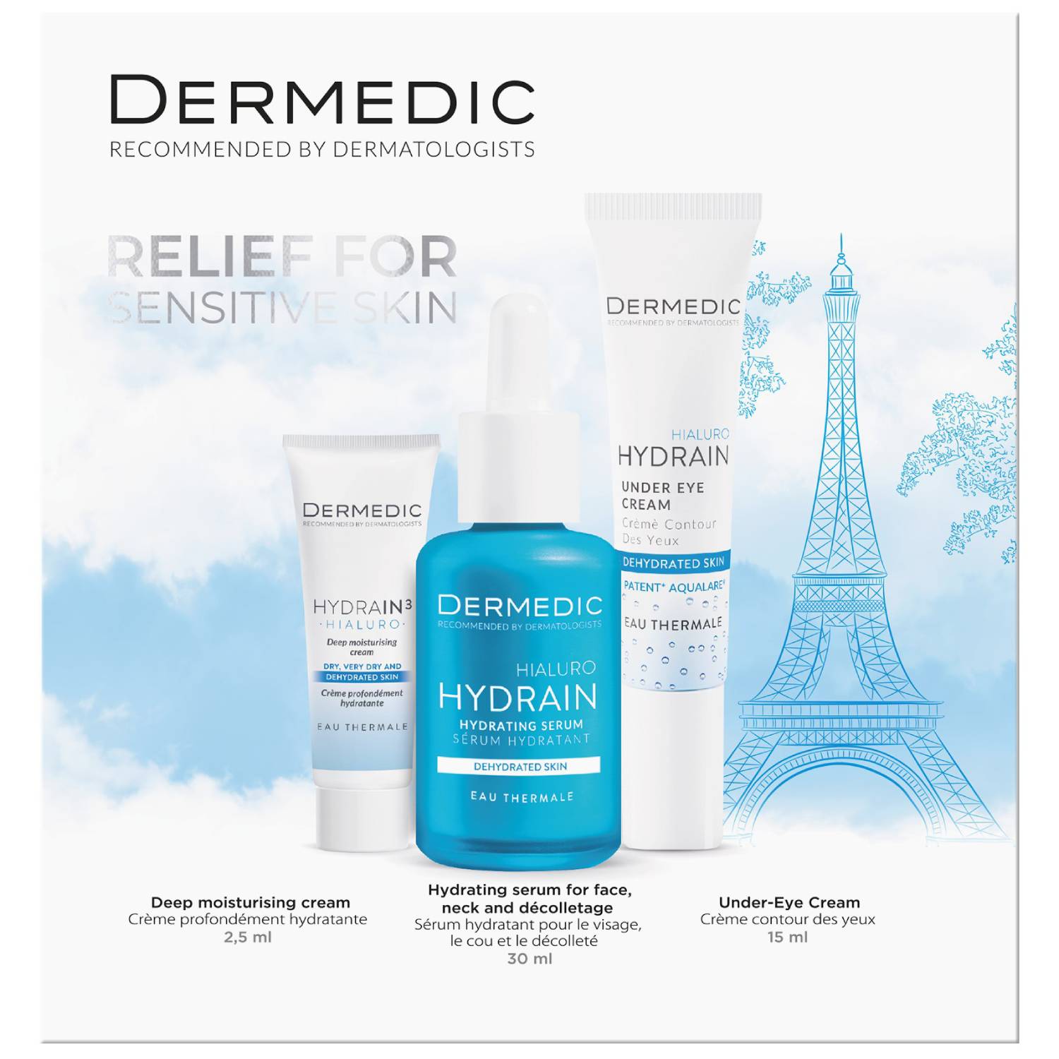 Дермедик Набор: сыворотка 30 мл + крем для контура глаз 15 мл + глубоко увлажняющий дневной крем SPF 15, 2,5 мл (Dermedic, Hydrain) фото 0