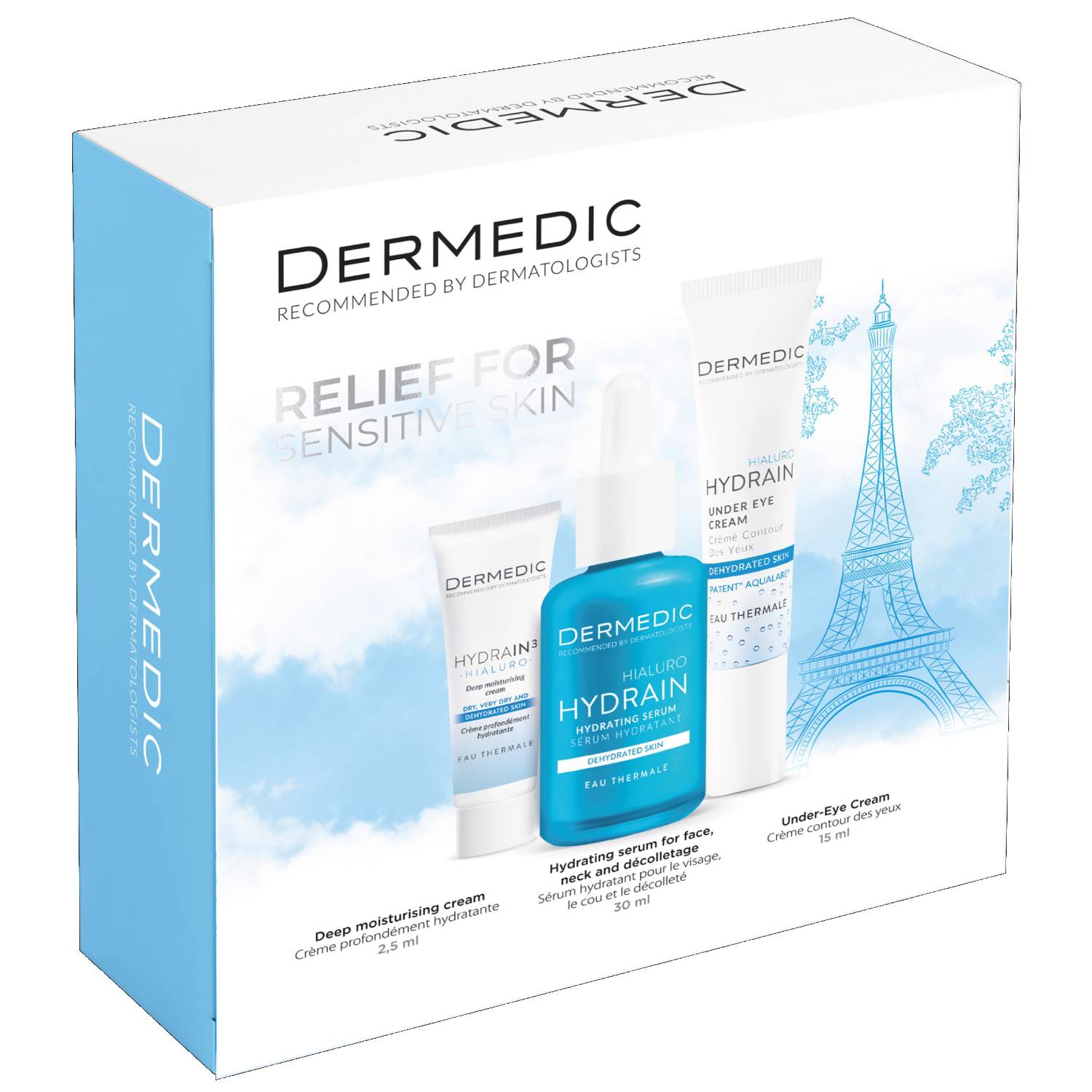 Дермедик Набор: сыворотка 30 мл + крем для контура глаз 15 мл + глубоко увлажняющий дневной крем SPF 15, 2,5 мл (Dermedic, Hydrain) фото 1