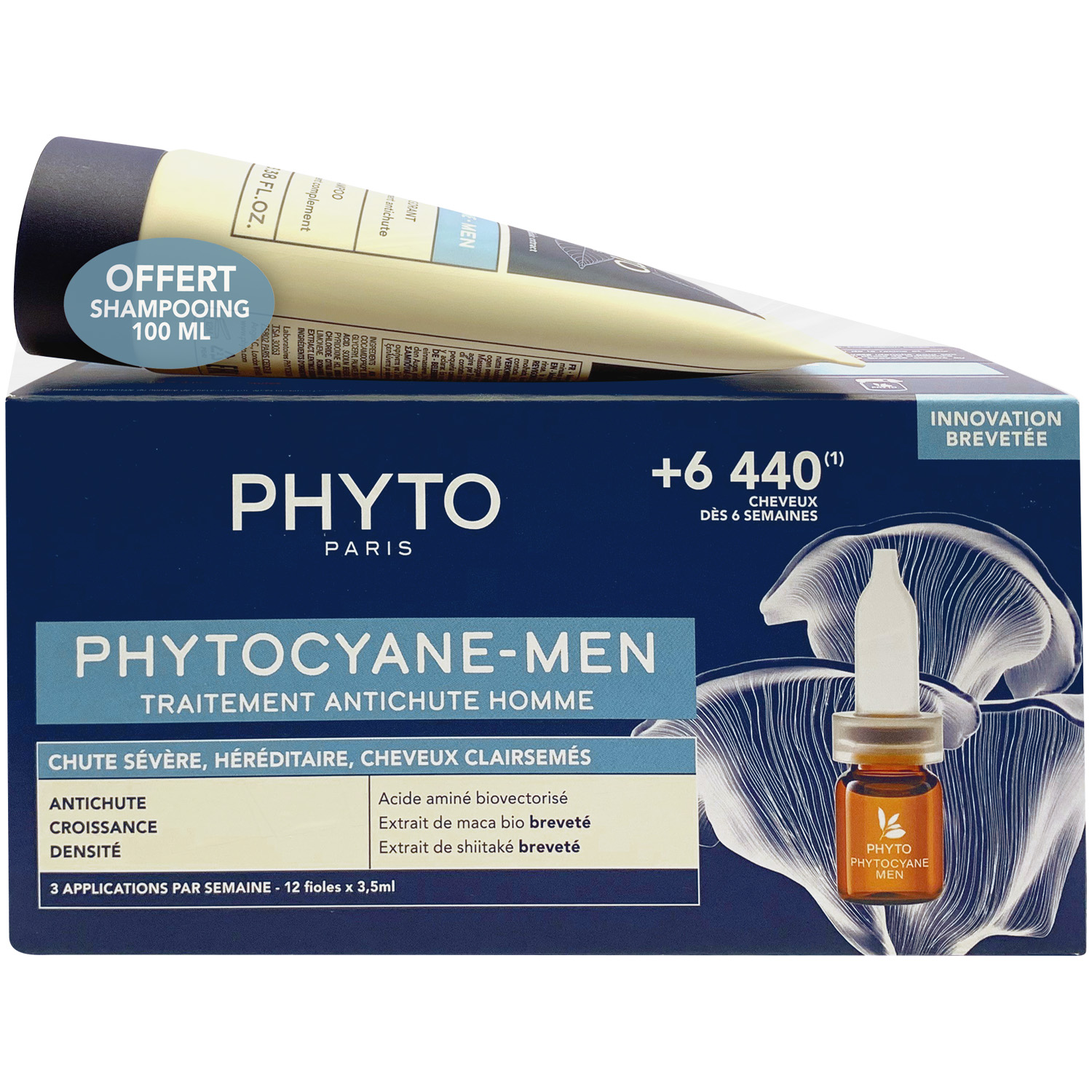 Phyto Набор для мужчин: сыворотка от выпадения волос 12х3,5 мл + шампунь 100 мл (Phyto, Phytocyane) phytosolba сыворотка против выпадения волос для мужчин 12 флаконов х 3 5 мл phytosolba phytocyane