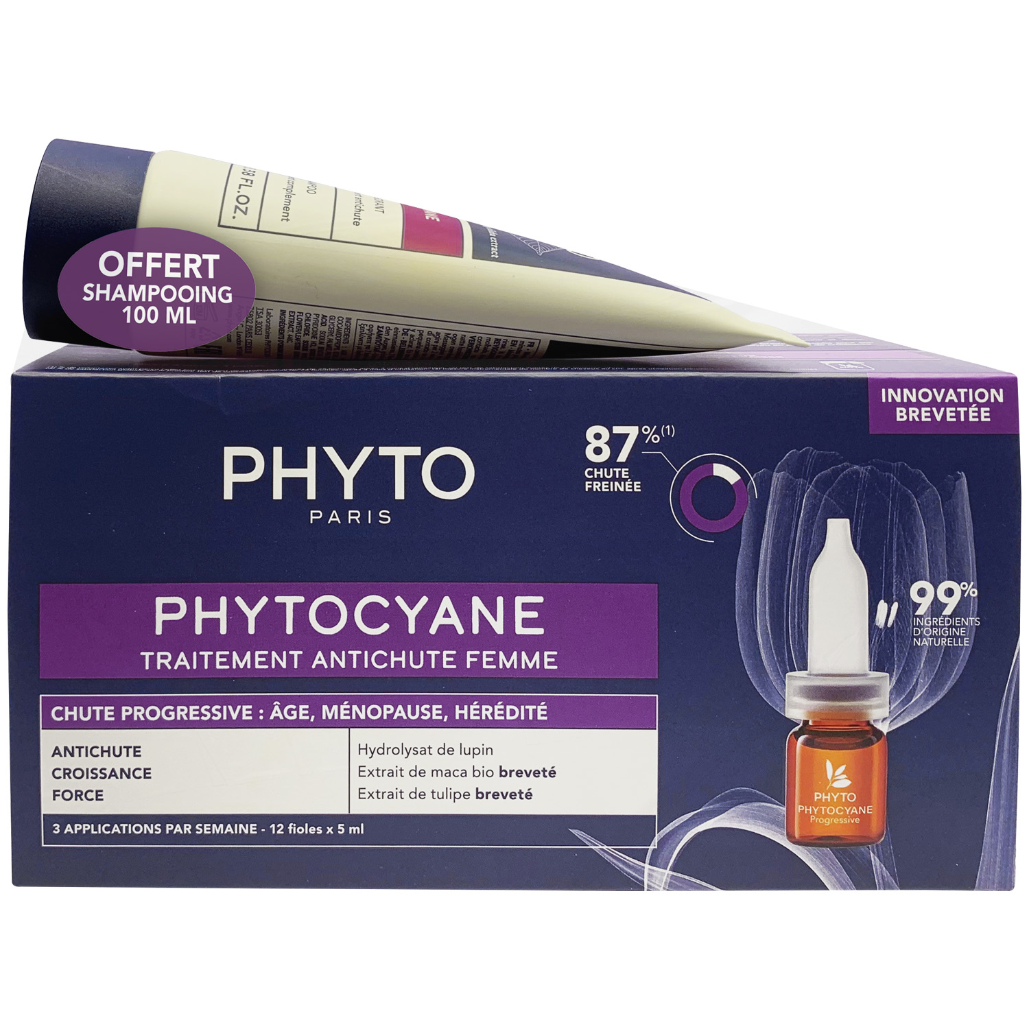 Phyto Набор для женщин: сыворотка от выпадения волос 12х 5мл + укрепляющий шампунь 100 мл (Phyto, Phytocyane) phyto сыворотка против выпадения волос для женщин 12 флаконов х 5 мл phyto phytocyane