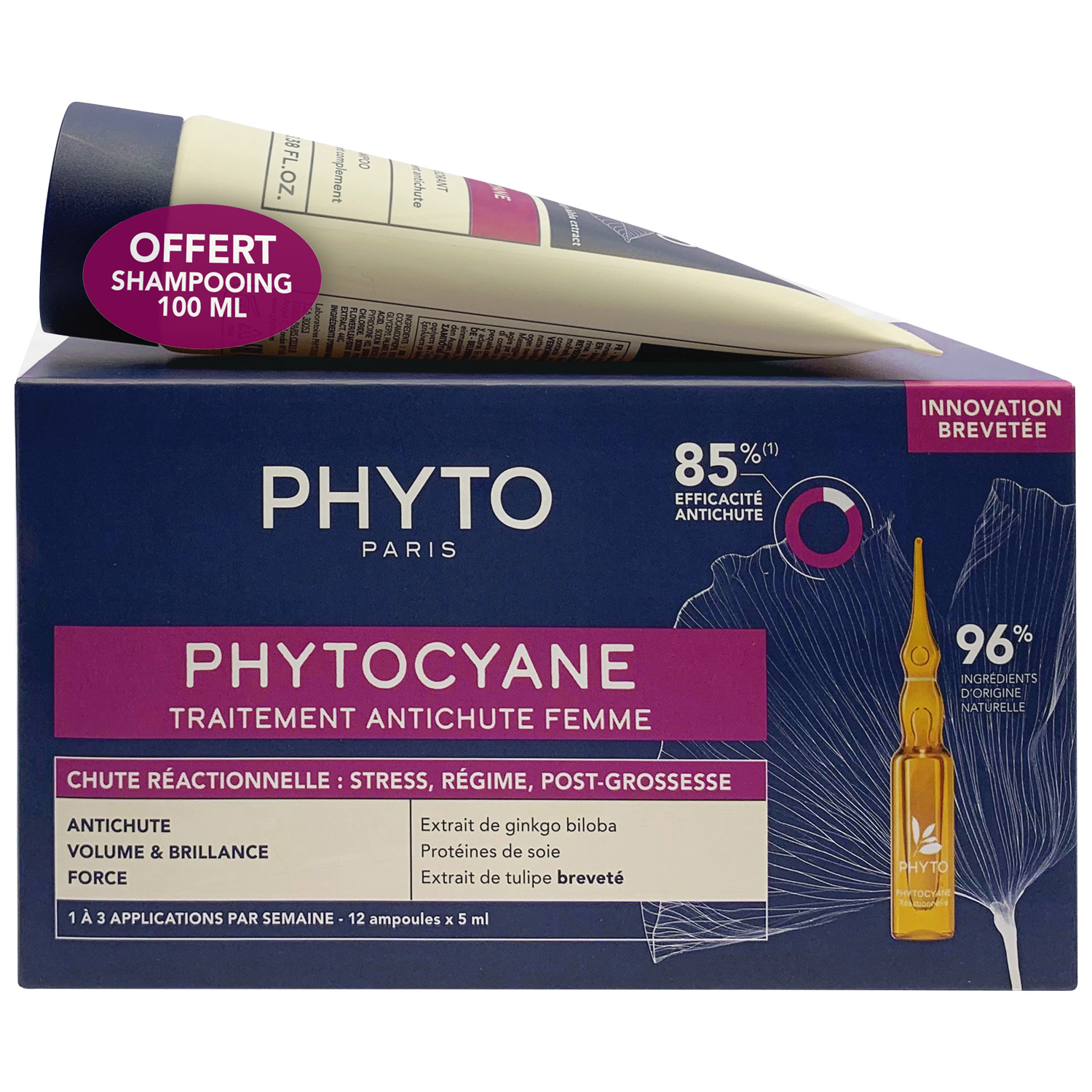 Phyto Набор для женщин: сыворотка от выпадения волос 12x5 мл + укрепляющий шампунь 100 мл (Phyto, Phytocyane) сыворотка phyto против выпадения волос для женщин 12 ампул х 5 мл